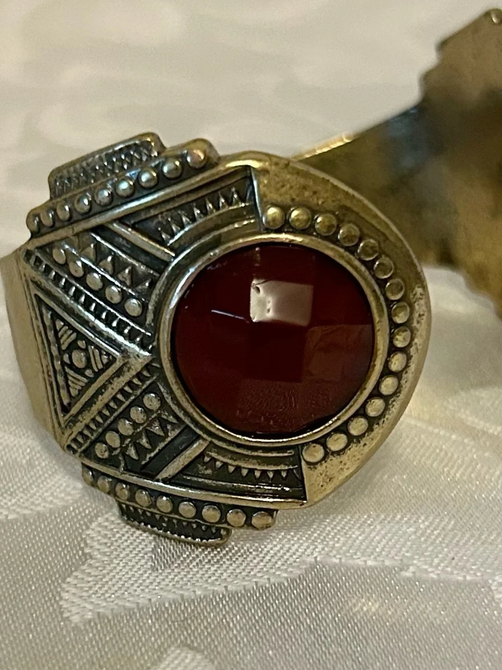 Lucky Brand Brass/Gold-Tone Chunky Cuff Bracelet, Red Acrylic Stones
